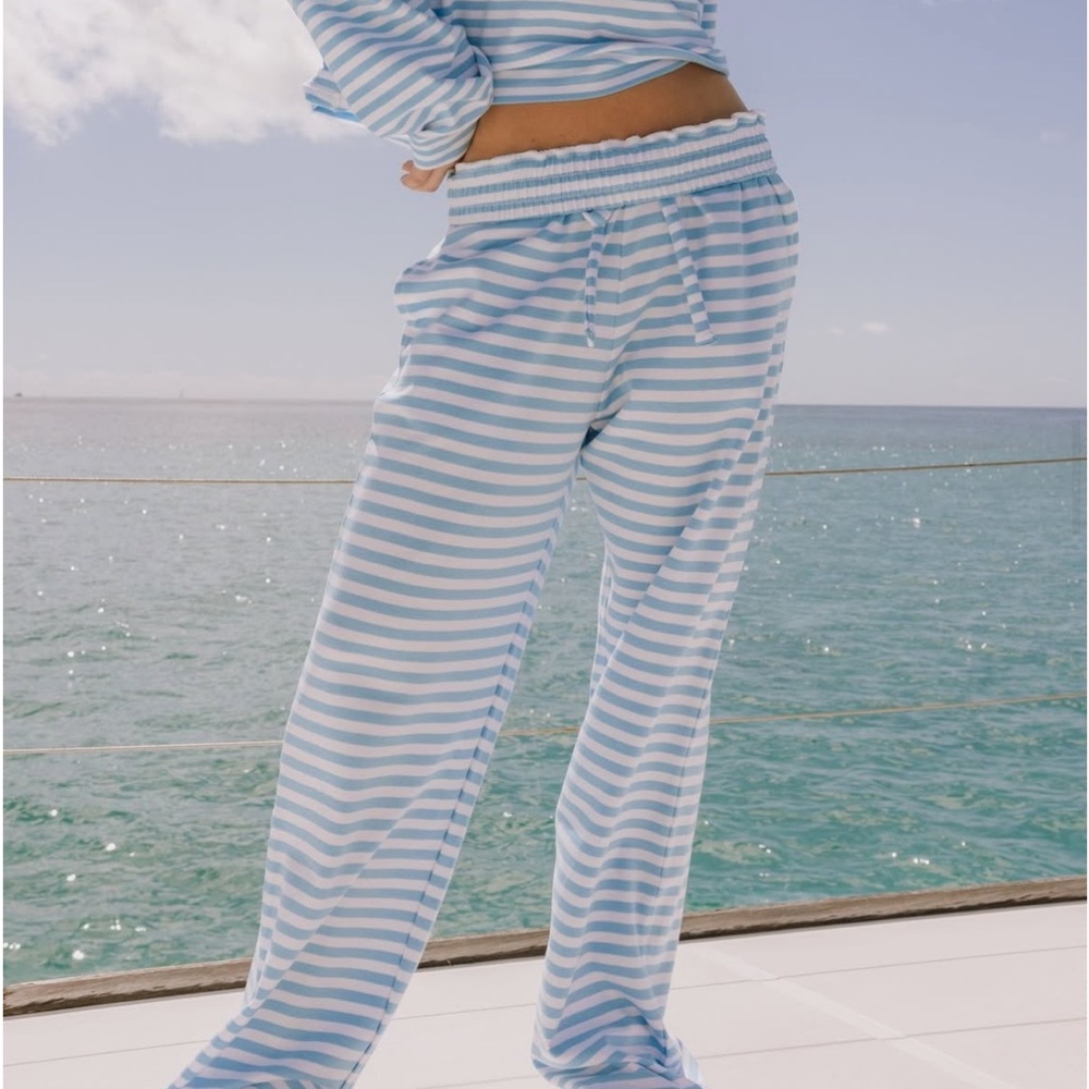 Blue and White Striped Lounge Pants